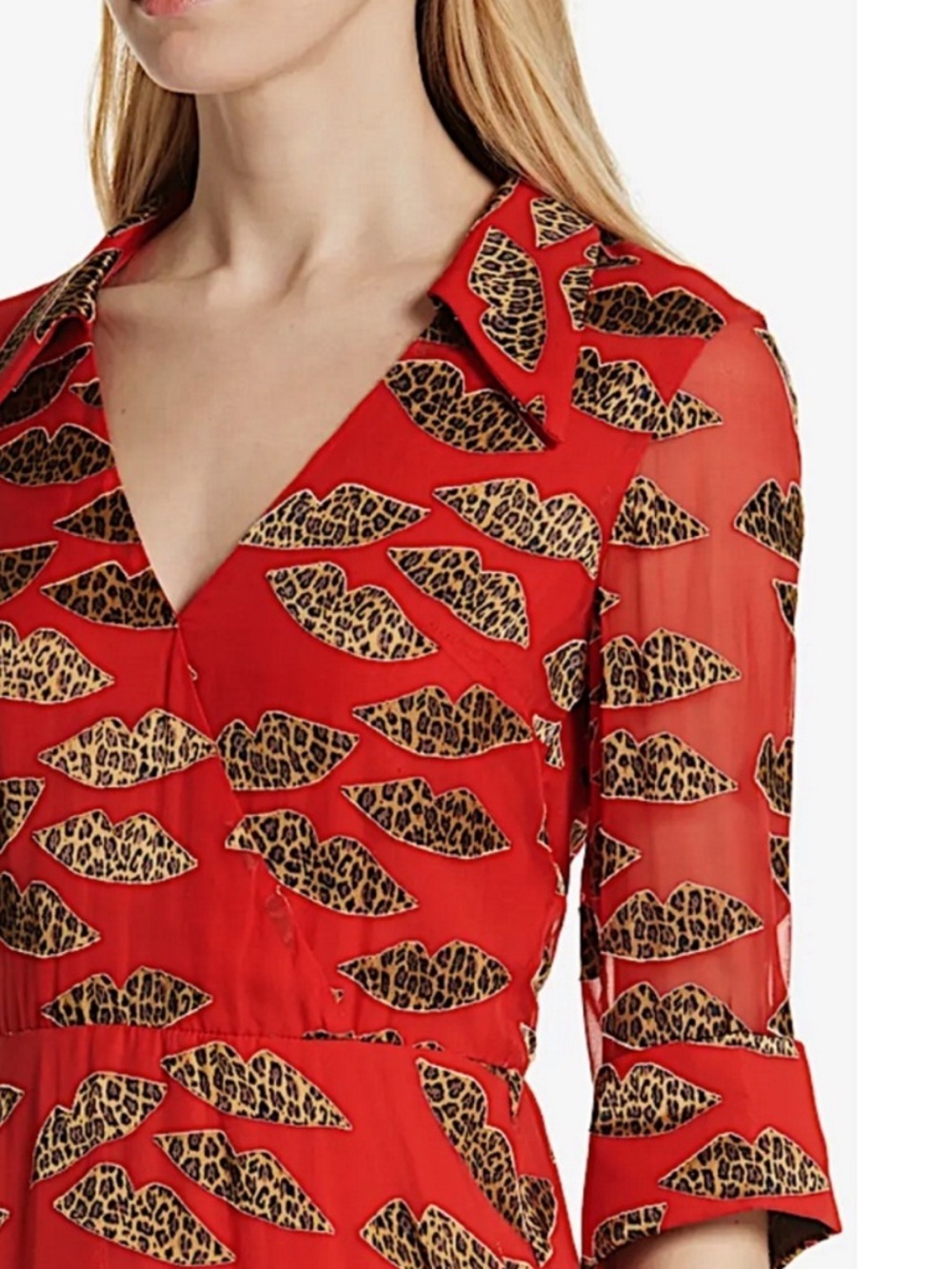 ALICE + OLIVIA x Donald Robertson Catina Faux-Wrap Cheetah Lips Dress sz 12 - Picture 2 of 13
